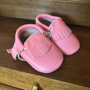 Pink baby moccasins